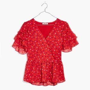 Madewell Tiered Sleeve Peplum Top in Metallic Prairie Roses